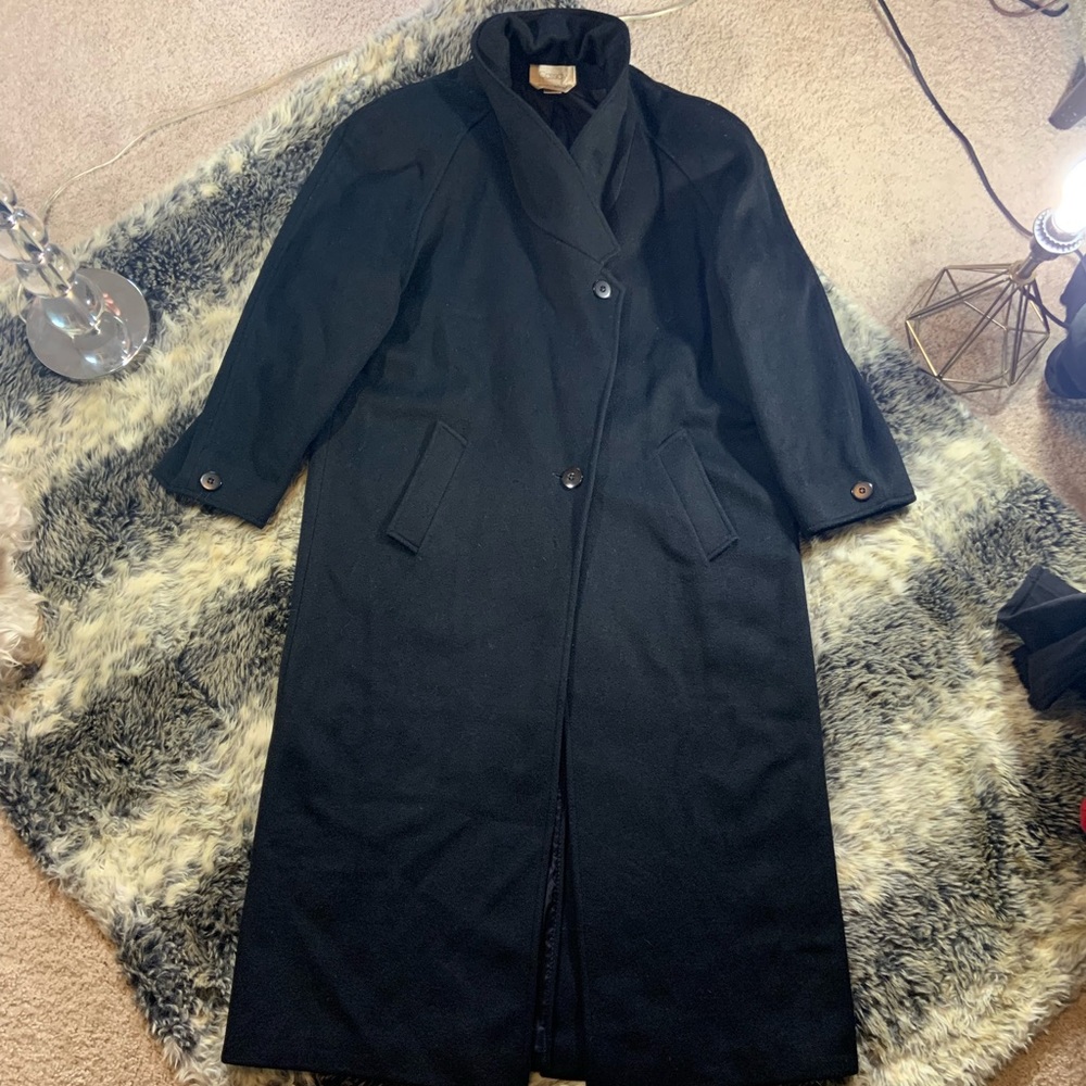 Women’s 12 Cassidy 100%Wool Made in USA Full Length Trench Coat Black